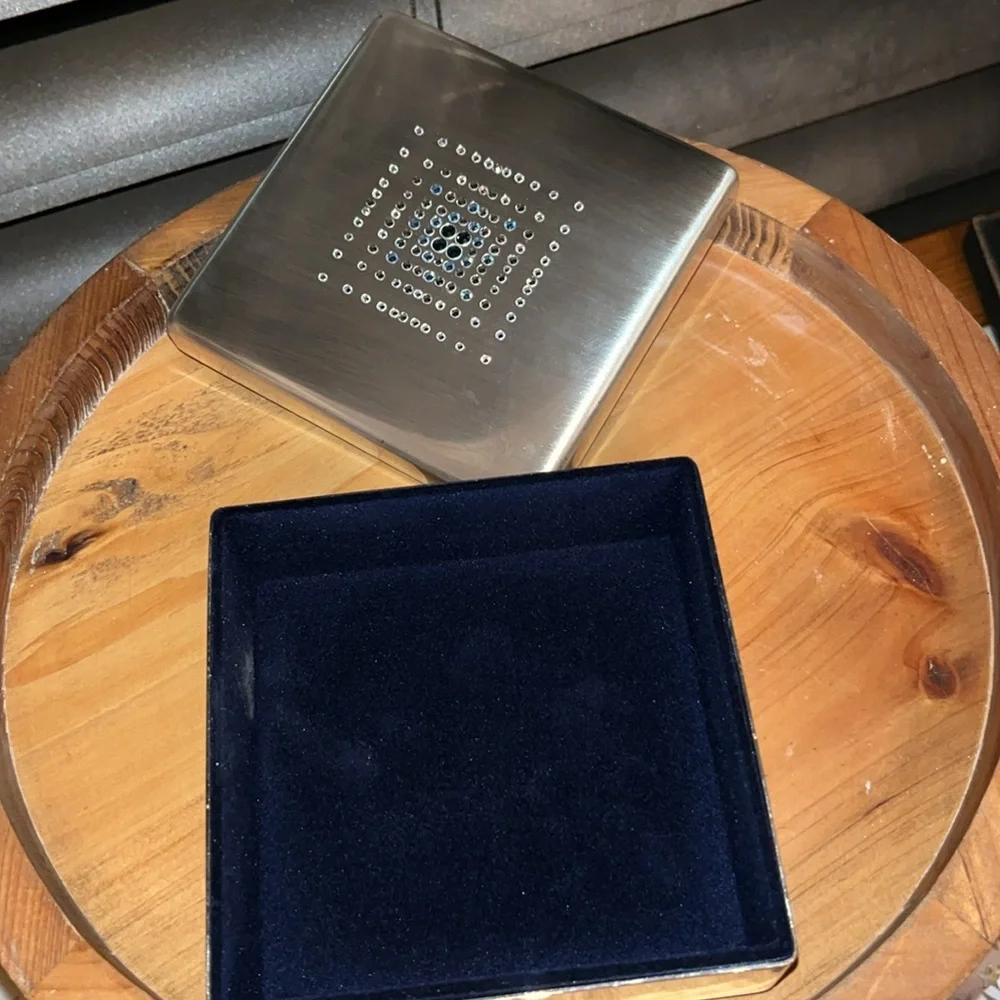 Swarovski Jeweled Brushed Finish Silver Box with Velvet Lining New In Giftbox